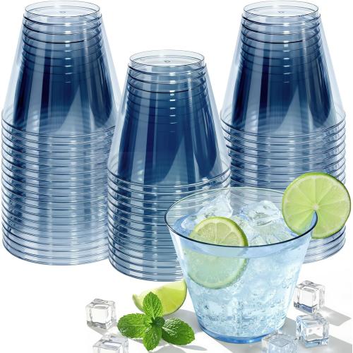 50 Pack Plastic Cups 9 oz Blue Clear Plastic Cups for Cocktail Fancy Disposable Cup for Party Stemless Wine Glasses for Wedding Thanksgiving Christmas Party Graduation