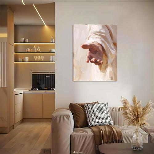 Framed Jesus Canvas Wall Art, Christian The Hand of God Wall Decor Painting, Religion Bible Pictures Posters Prints for Church Prayer Room Living Room Home Decor 16x24 In