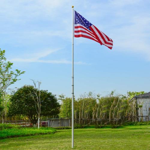 14 Gauge 20FT Telescoping Flag Pole Kit, Heavy Duty In Ground Telescopic Flag Poles with 3x5 American Flag, Outdoor Old Glory Flagpole Kits for Outside, Yard, Residential or Commercial