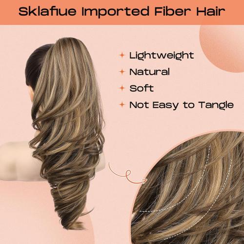 SEIKEA Ponytail Extension, 18 Wavy Claw Clip in Hair Extensions for Women, Lightweight Fluffy Synthetic Ponytail Hairpiecet