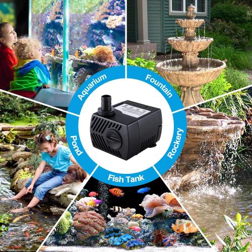 Fountain Pump, 2 Packs 80GPH(4W 300L/H) Submersible Water Pump, Durable Outdoor Fountain Water Pump with 7.2ft（2.2m） Power Cord, 3 Nozzles for Aquarium, Pond, Fish Tank, Water Fountain Pump