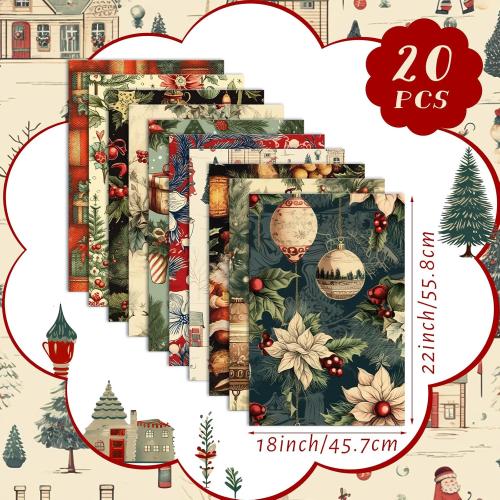 Hahafelt 10 Pcs 18 x 22 Inch Vintage Christmas Quilting Fabric Bundles Christmas Fat Squares Patchwork Precut Strips Red Cardinal Fabric Materials for Xmas Holiday Quilting Crafting DIY
