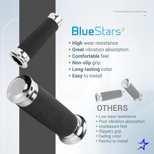 Chrome Motorcycle Hand Grips – Compatible with Harley Sportster Softail – Nonslip Comfortable Durable Rubber