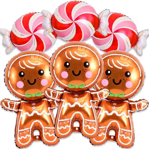 Gingerbread Man Balloon Red Pink Candy Balloons Set Christmas Candy Gingerbread Balloons for Christmas Ginger Bread Party Decorations