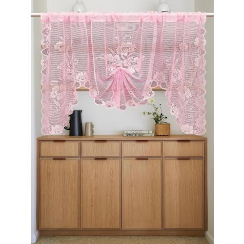 Jayla Pink Semi-Sheer Floral Lace Curtain Swag for Kitchen Half Window Bathroom Decoration Rod Pocket,39 x 39 Inch, 1 Panel