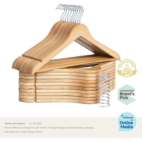 StorageWorks Wooden Hangers 20 Pack, Wood Coat Hanger for Coats, Shirts, Jackets, Pants, Suits, Black Color
