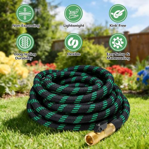 Non-Expanding Garden Hose, 2026 New Upgrated Non-Expandable Garden Water Hose - Ultra-Light & Flexible Burst-Resistant, Kink-Free Garden Hoses, All-Weather Use for Lawns, Gardens,Outdoor