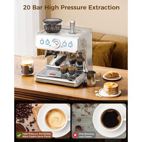 (2025 Upgrade)20 Bar Espresso Machine with Grinder & Milk Frother Steam Wand, Tamping Tools, Expresso Coffee Machines 58mm Commercial Espresso Maker for Home or Café, Perfect for latte, Cappuccino