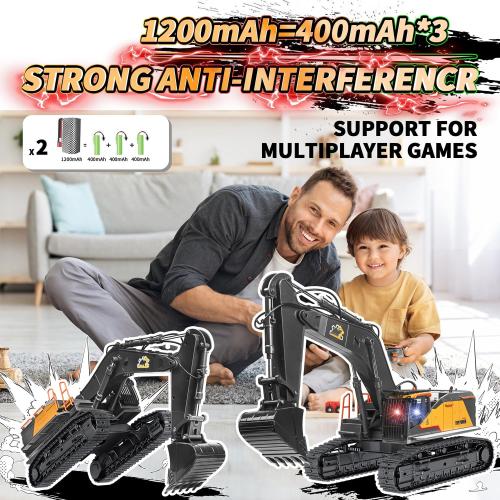 22 Channel Remote Control Excavator, 1/14 Scale RC Excavator Metal Shovel Independent Arms, Professional Construction Vehicles with Lights Sounds, Best Gift for 8  Years Old Boys Adults