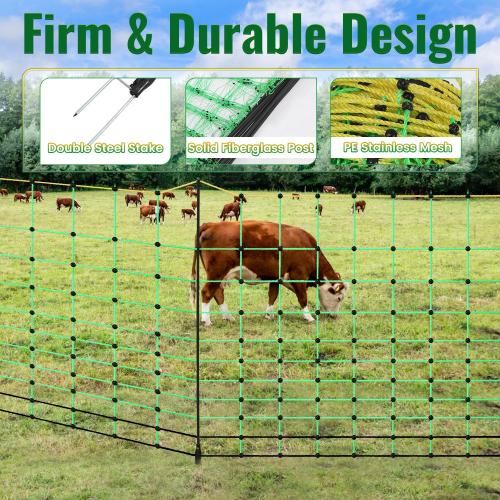 42.5 x 164' Electric Goat Fence Netting Kit – Portable Livestock Fencing with 16 Double-Spiked Posts, Movable PE Net for Hogs, Cattle, Goats, Backyard & Farm