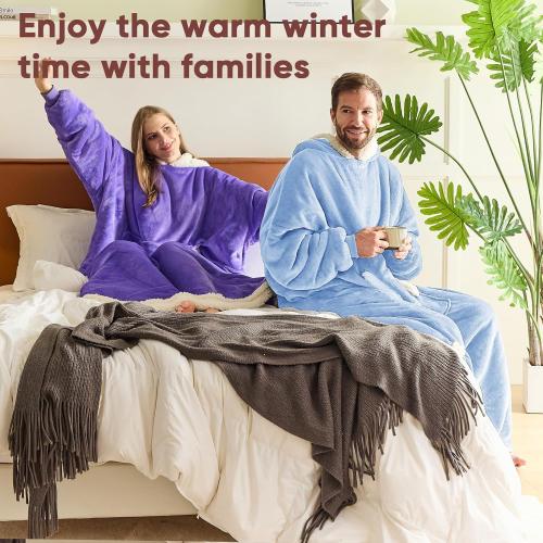 yescool Wearable Blanket Hoodie, Flannel Sherpa Fleece Blanket Sweatshirt for Adults Women Men,One Size Fits All