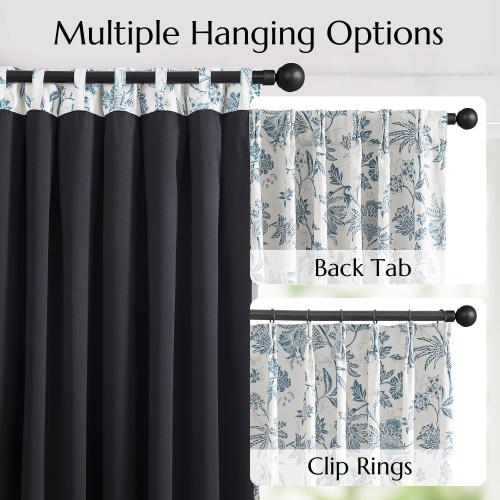 jinchan Pinch Pleated Curtains Blackout Floral Curtains for Bedroom Printed Flower Black Out Drapes, 96 Inches Long Curtain, Back Tab Blue Window Curtain Drapes with Hooks Set 2 Panels