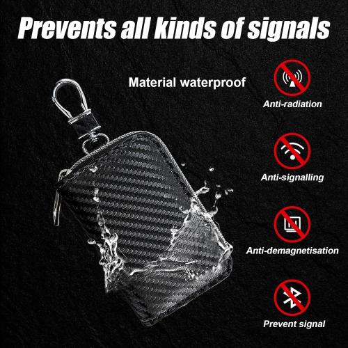 Faraday Key Fob Protector Box, Carbon Fiber Car Key Shielding Bag for RFID Signal Blockingr, Anti-Theft Auto Key Holder with Zipper, Universal Key Fob Protector for Men Women