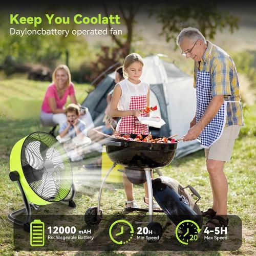 12 Inch Battery Operated Fan, Portable Rechargeable Cordless Fan High Velocity Heavy Duty Metal Floor Fan for Camping Hurricane Home Warehouse