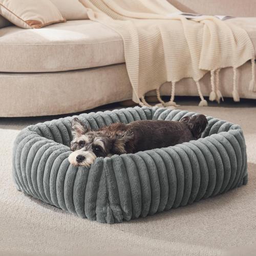 FURTIME Dog Bed for Small Dogs, Washable Orthopedic Dog Bed with Removable Cover, Rectangle Soft Calming Sleeping Puppy Bed Durable Pet Cuddler with Anti-Slip Bottom, Grey, S (20x19x6)