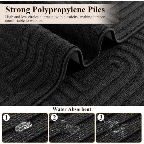 Kitchen Rugs and Mats Set of 3, Non Skid Washable Black Geometric Kitchen Mats for Floor, Absorbent and Stain Resistant Floor Mat for Laundry,