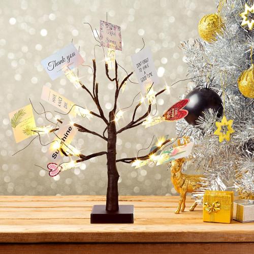 Mudder Money Gift Cards Tree Easter Lighted Birch Tree 24 LED Wedding Card Holder with 12 Clips for Spring Graduation Memorial Day Birthday Party Home Photo Memo(Classic Style,Brown, Warm White)