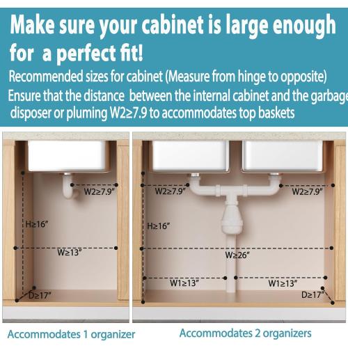 Under Sink Organizer 2 pack, 2 Tier Slide Out Under Sink Organizers And Storage, Height Adjustable Pull Out Cabinet Drawers, Kithcen Bathroom Metal Storage Caddy Shelf, White