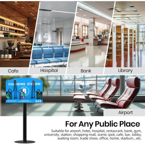 Floor Standing Cell Phone Charging Station Multi-Device Station with 8 Charger Ports Compatible with Smartphones Tablets Application for Schools, Office, Shopping Malls