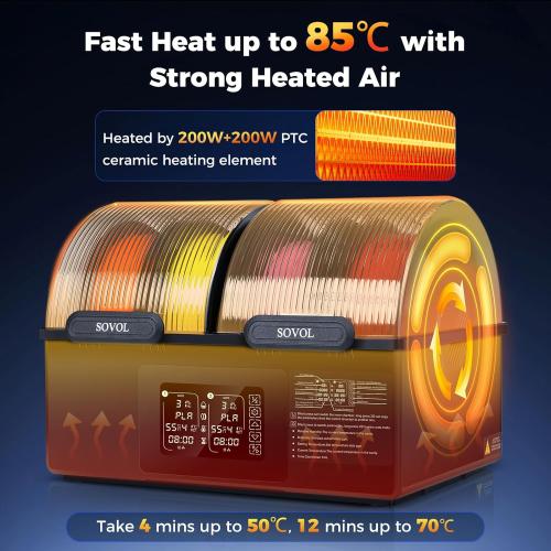 Sovol Filament Dryer 4 Spools, SH03 Dry Box with 85℃ Max Temp, Sealed Filament Storage Box with Auto Dehumiditification, Dual Independent Heating Chambers for PLA PETG ABS TPU ASA PC PA 1.75/2.85mm