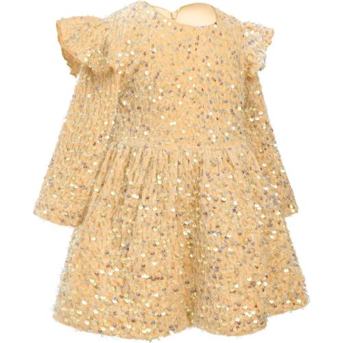 Size 5-6...ODIZLI Kids Girls Fall Winter Long Sleeve Sequin Velvet Ruffle Tutu Dress Wedding Flower Girl Party Dress