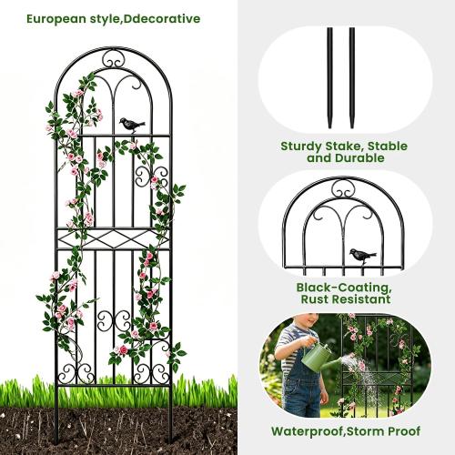 1 Pack 70.8x19.7 Metal Gardon Trellis for Climbing Plants Flowers Outdoor | Rustproof, Heavy Duty, Black Coating Gardon Trellis for Rose, Vines, Flowers, Perfect for Training Climbing Plants, Black