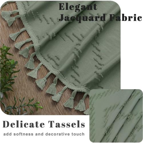 OWENIE Sage Green Fabric Shower Curtain, Boho Shower Curtains for Bathroom Chic Tufted Chevron Striped Textured with Tassel, Soft Hotel Style Farmhouse, Machine Washable, 72x78, Sage Green