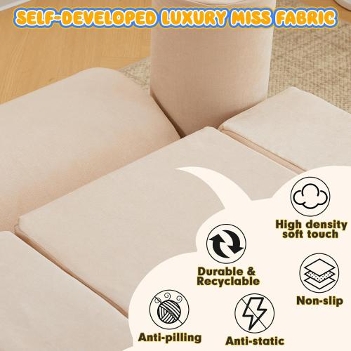 jela Kids Foam Climbing Blocks 6Pcs Soft Play Equipment Luxury Miss Fabric Toddler Climbing Toys Indoor, Lightweight Climbing Blocks for Babies, Kids, Climb and Crawl Foam Playset (Sand Beige)