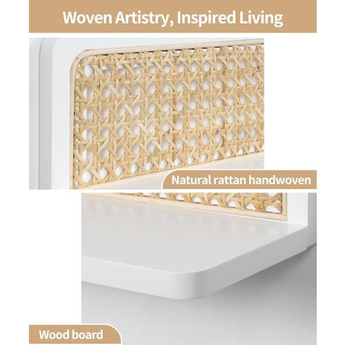 Rattan Wall Shelf 24inch Set of 2, Handmade White Floating Shelves Boho Wall Decor, Rustic Wood Wall Mounted Storage Shelves for Living Room Nursery Bedroom