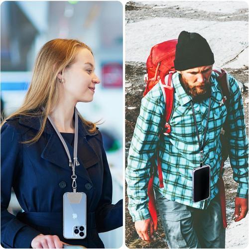 CACOE Phone Lanyard 2 Pcs-2 Pcs Adjustable Neck Strap,4 Pcs Patches,Universal Crossbody Multifuctional Cell Phone Lanyards Compatible with Most Smartphones(Black Light Gray)