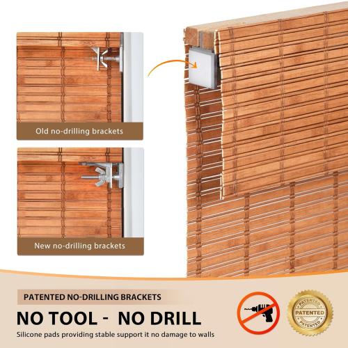 LazBlinds No Tools No Drill Cordless Bamboo Roman Shades, Light Filtering Window Treatment, Roll Up Bamboo Blinds for Windows 42'' W x 64'' H, Wood