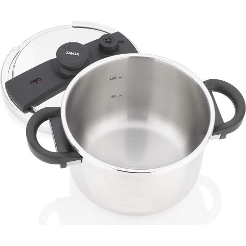Zavor EZLock Stove Top Pressure Cooker 7 Quart - Stainless Steel, Multi Pressure Levels, Easy Locking, Induction Ready, Digital Cookbook & Steamer Basket | Olla de Presion Acero Inoxidable