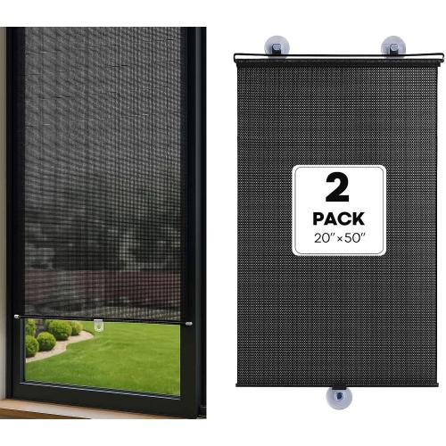 2Pcs Scalable Blackout Window Shade with Suction Cups – No Drill Sun Shade for Side Car Windows,SUV,Truck – Heat & UV Protection Roller Blind for Automotive,Office,Bathroom (20x50)