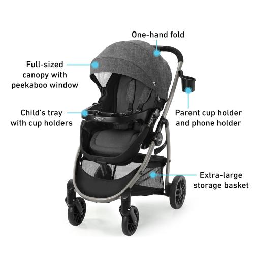 Graco Modes Pramette Stroller, 3-in-1 Baby Stroller, 3 Modes: Infant Car Seat Carrier (Car Seat Not Included), Infant Pramette to Toddler Stroller with Reversible Seat and One-Hand Fold, Redmond