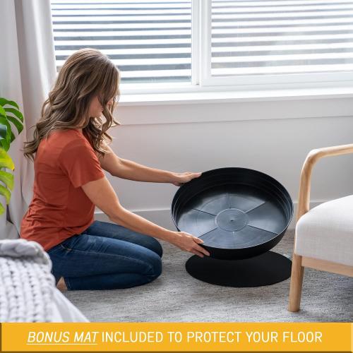 Garden Hour 18 Pack of 2 Large Plant Saucers for Potted Plants & Felt Mat for Floor Protection - Plastic Plant Trays for Indoors No Holes - Extra-Deep Drip Trays for Potted Plants - 18W x 3D in.