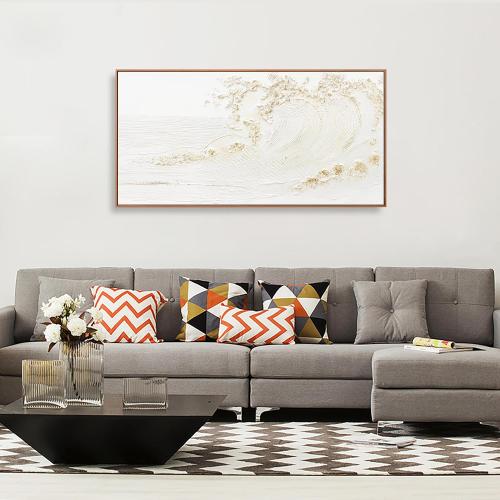 White and Gold Wall Art Small Size Framed Home Artwork Decor Hand Painted White wave with golden embellishments Modern Canvas Painting For Living Room Decor For Bedroom Office Wall Decor
