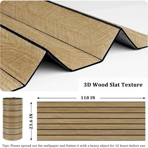 Brown 3D Wood Slat Panels for Walls Acoustic Slat Wall Paneling Peel and Stick Wood Panels Self Adhesive Textured Wooden Slats Wallpaper for Bedroom Living Room Ceilings 118 x 23.6