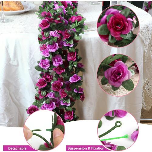 MARTINE MALL Flower Garland - 5 Strand 41Ft Rose Vines for Bedroom, Purple Rose Floral Decor