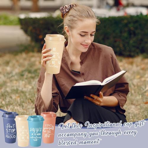 12 Pcs Inspirational Gifts for Employee Coworkers Staff Teammate, 16oz Reusable Plastic Coffee Cups with Positive Sayings, Bundle Gifts for Woman Man Coworker (Morandi Color,Inspirational)