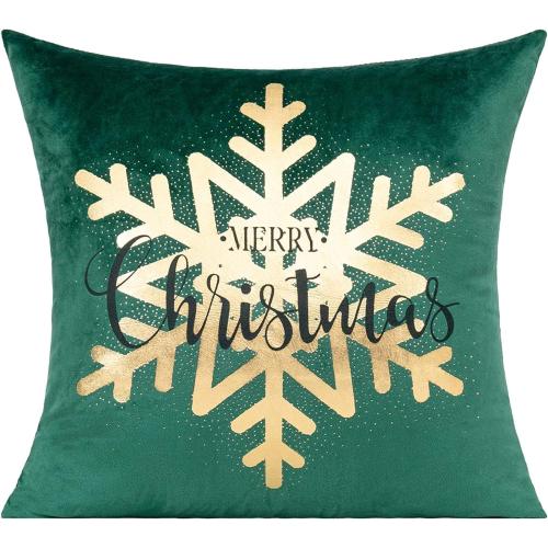 All Smiles Christmas Decorations Throw Pillow Covers Cases 16X16 Set of 4 Winter Xmas Indoor Home Décor Ornaments Velvet Navidad Cushion for Sofa Christmas Tree Snowflake Reindeer， Dark Green Gold