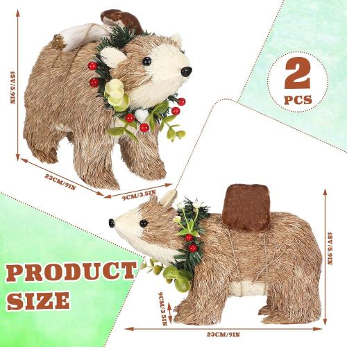 Chalyna 2 Pack Christmas Sisal Polar Bear Tabletop Decor, 9 x 6 In Polar Bear Figurine Woodland Christmas Decor Rustic Farmhouse Animals Ornament for Home Table Office Forest Mantle Seasonal Xmas Gift