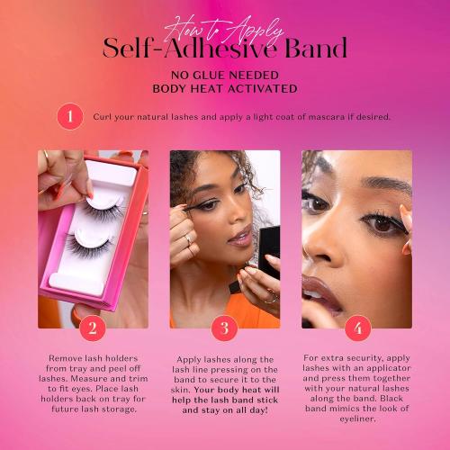 Lilly Lashes 3D Self Adhesive Eyelashes, No Lash Glue Needed, Body Heat Activated Press on Lashes, Reusable Self Adhesive Eyelashes Up to 5x, Easy to Apply & Remove (GoGetter)