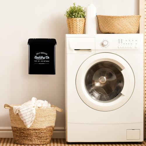 Magnetic Lint Bin for Laundry Room, Wall Mounted Lint Trash Can with Lid for Dryer, Laundry Room Organization and Storage with Brush(Black)