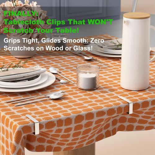 32 Pack Tablecloth Clips Heavy Duty, 2.95x1.77 Stainless Steel Rust Proof Tablecloth Clips for 2 Thick Tables - Anti-Slip Pads Home Restaurant Picnic