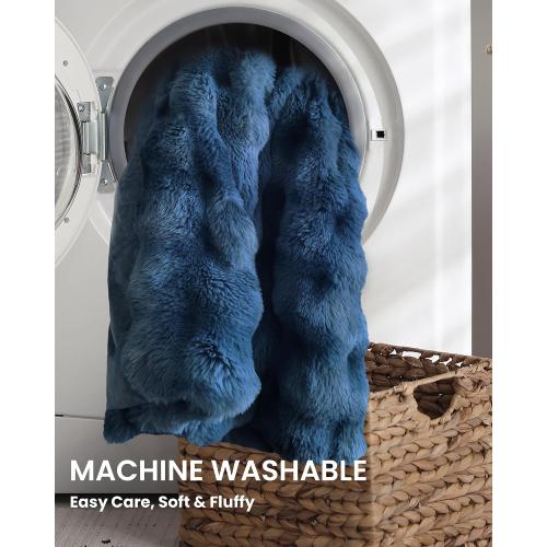 Ultra Soft Cozy Faux Fur Throw Blanket, Fuzzy Plush Thick Bubble Blanket, Oversize Luxury Fluffy Blanket for Couch, Bed, and Living Room, 60x80 Inches, Blue