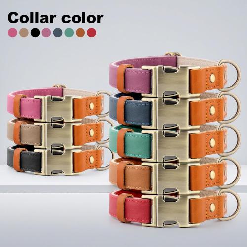 Plutus Pet Genuine Leather & Hemp Dog Collar – Adjustable Heavy Duty Pet Collar with Quick Release Metal Buckle, Soft & Stylish for Puppy and Small, Medium, Large Dogs (Red, L)