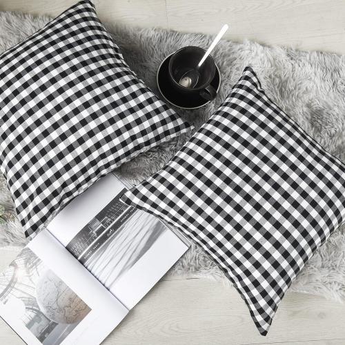 CARRIE HOME Black Plaid Throw Pillow Covers 18x18 Set of 2 Black and White Gingham Pillow Covers 18x18 Farmhouse Decor for Bedroom and Christmas Holiday