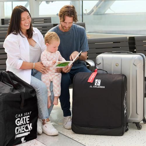 J.L. Childress Compact Travel Stroller Bag for Airplane - Fits Most Compact-Fold Single Baby Strollers, Compatible with UPPAbaby MINU, GB Pockit, Nuna TRVL & More, AirTag Compatible - Black