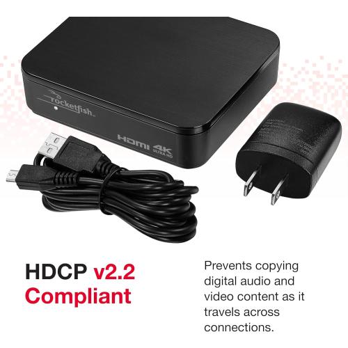 Rocketfish 2-Output HDMI Splitter with 4K at 60Hz and HDR Pass-Through - Dual HDMI Splitter with Easy Setup - HDMI Splitter Output Supports 2 HDMI Displays - Splitter with 4k & HDR Compatibility