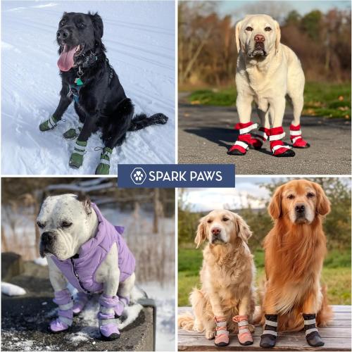 Spark Paws Dog Rainboots, Waterproof Dog Shoes for Medium to Large Dogs, Non Slip, Dog Booties and Paw Protectors - 4PCS Doggie Hiking Boots with Reflective Straps - Pink Camo, Size 1